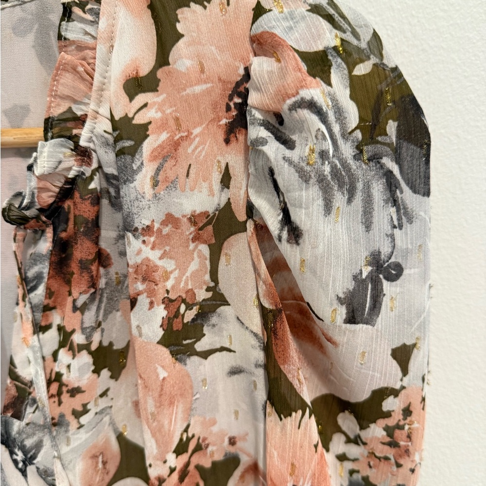 Excellent Joie Blouse Small Floral Ruffle Keyhole Puff long Sleeve top work - Picture 5 of 11